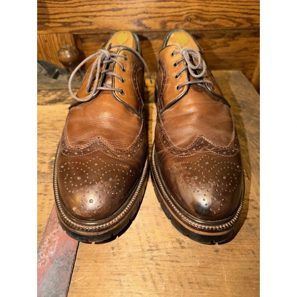 Johnston & Murphy XC Flex Wingtip Oxford Mens 11M Sheep Leather Brogue Lug Sole
